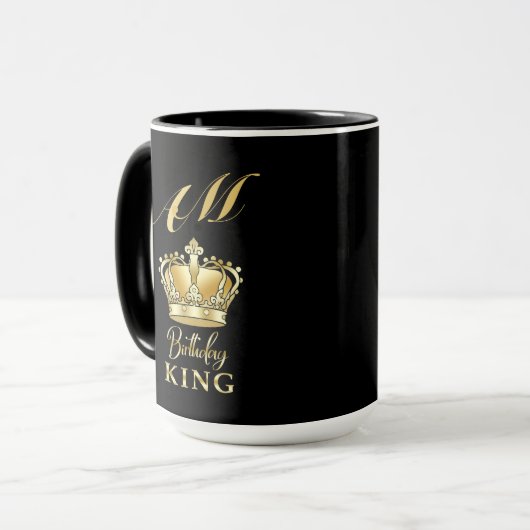 Birthday King Gold Crown Royal Monogram Luxury Tasse (Vorderseite Links)
