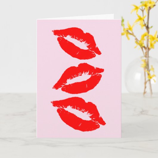 BIRTHDAY KISSES RED LIPS CARD KARTE (Gelbe Blume)