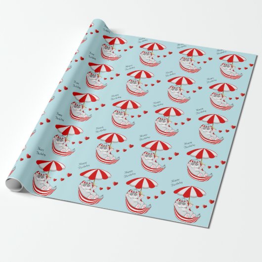 Birthday Kitten in Red & White Hammock Geschenkpapier (Ungerollt)