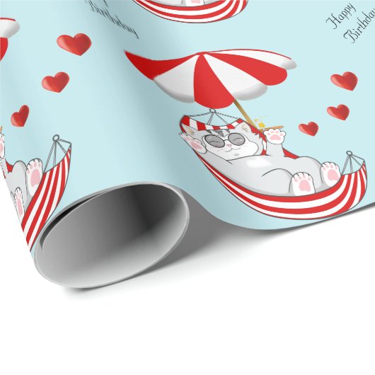 Birthday Kitten in Red & White Hammock Geschenkpapier (Rolleneckpunkt)