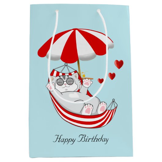 Birthday Kitten in Red & White Hammock Mittlere Geschenktüte (Vorderseite)