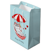 Birthday Kitten in Red & White Hammock Mittlere Geschenktüte (Rückseite Schrägansicht)