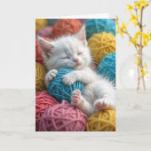 Birthday Kitten in Yarn Balls Karte (Gelbe Blume)