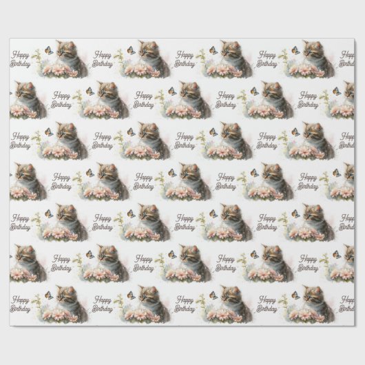 Birthday Kitten mit Butterfly Geschenkpapier (Flach)