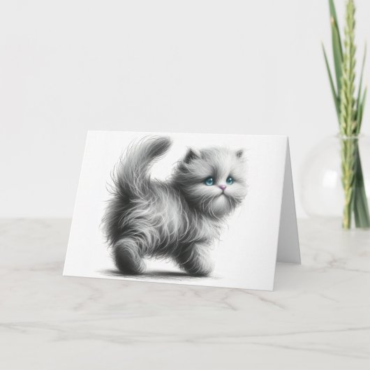 Birthday Kitten Sketch auf weiß Karte (Vorderseite)