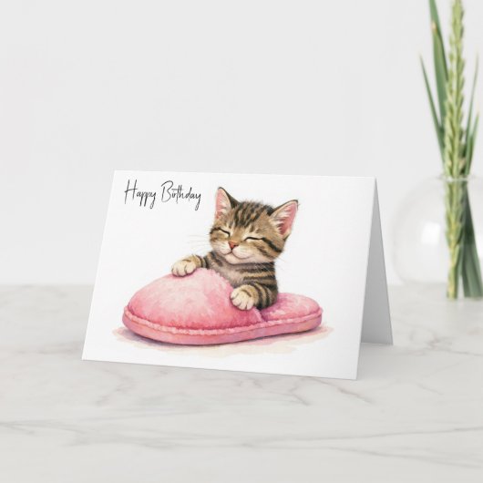 Birthday Kitten Sleeping in a Pink Slipper Karte (Vorderseite)