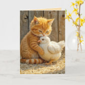 Birthday Kitten umarmt ein Kind Karte (Gelbe Blume)