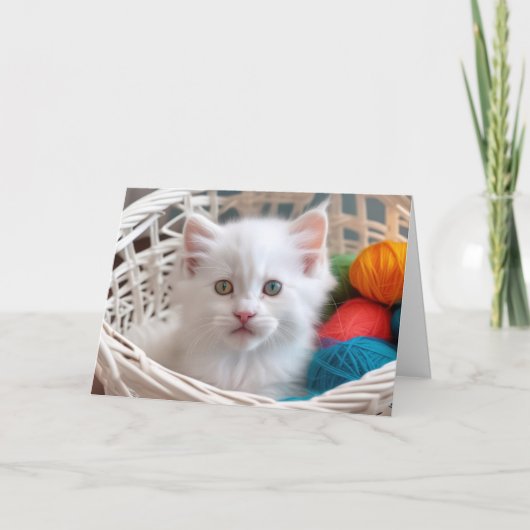 Birthday Kitty in Yarn Basket Karte (Vorderseite)