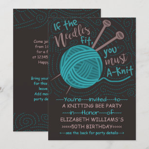 Birthday Knitting Bee Party   Funny Knitting Yarn Einladung