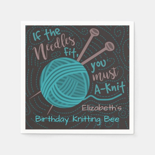 Birthday Knitting Bee Party | Funny Knitting Yarn Serviette (Vorderseite)