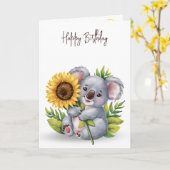 Birthday Koloa Bear Holding a Sunflower Karte (Gelbe Blume)