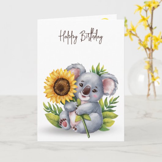 Birthday Koloa Bear Holding a Sunflower Karte (Gelbe Blume)