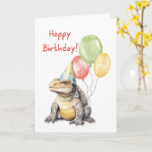 Birthday Komodo Dragon Lizard Party Hat Balloons Karte (Gelbe Blume)