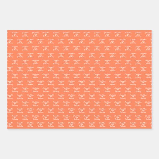 Birthday Korallenorange Namensskript Geschenkpapier Set (Vorderseite 3)