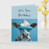 Birthday Kuh Glamourous Animal Fun Spaß Karte (Gelbe Blume)