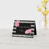 Birthday Lace and Black Stripes with Pink Daisies Karte (Gelbe Blume)
