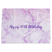 Birthday Lavendel Marmor Konfetti elegant Große Geschenktüte (Vorderseite)