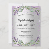 Birthday Lavendel silber eucalyptus luxus Einladung (Vorderseite)