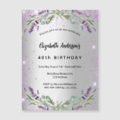 Birthday Lavendel silber eucalyptus luxus Magneteinladung (Vorderseite)