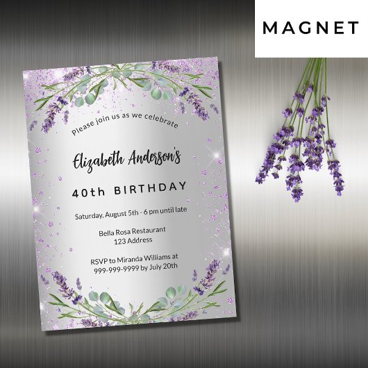 Birthday Lavendel silber eucalyptus luxus Magneteinladung