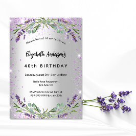 Birthday Lavendel Silber Eukalyptus grün Einladungspostkarte