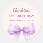 Birthday lavender bow ivory runder aufkleber (Vorderseite)