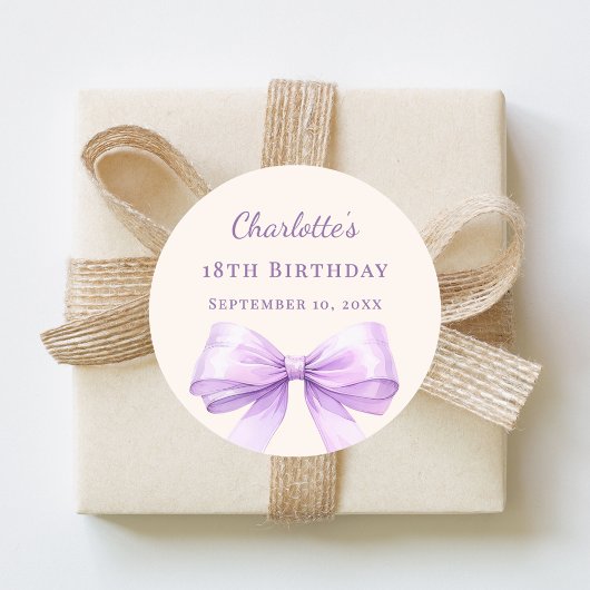 Birthday lavender bow ivory runder aufkleber