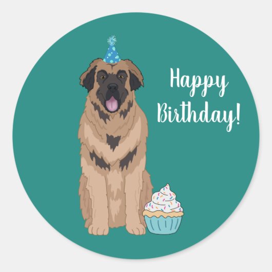 Birthday Leonberger Runder Aufkleber (Vorderseite)