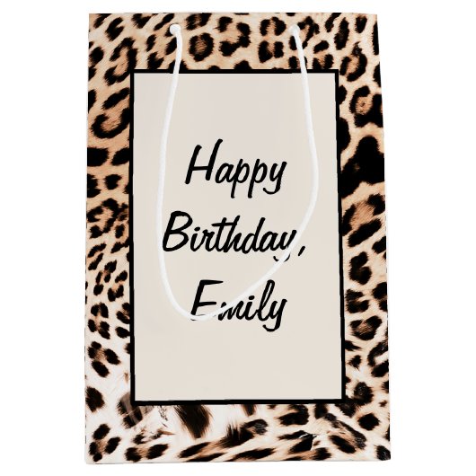 Birthday Leopard Fur Print Mittlere Geschenktüte (Vorderseite)