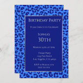 Birthday-Leopard-Muster-Blau- Einladung (Vorne/Hinten)