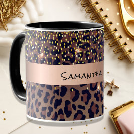 Birthday Leopard Muster braun schwarzen Namen Alte Tasse