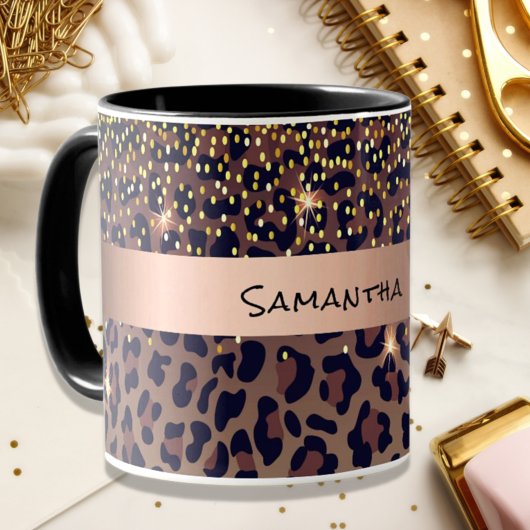 Birthday Leopard Muster braun schwarzen Namen Alte Tasse