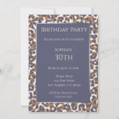 Birthday-Leopard Pattern-Blau und Braun- Einladung (Vorderseite)