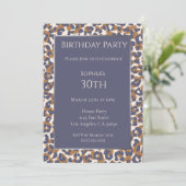 Birthday-Leopard Pattern-Blau und Braun- Einladung (Stehend Vorderseite)