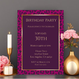 Birthday-Leopard Pattern-Magenta- Einladung
