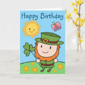 Birthday Leprechaun Karte (Gelbe Blume)