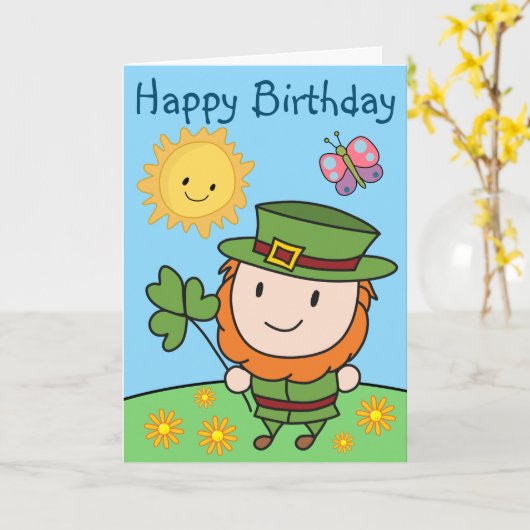 Birthday Leprechaun Karte (Gelbe Blume)