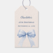 Birthday light blue bow ivory DIY write by hand Geschenkanhänger (Vorderseite)