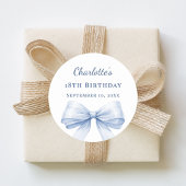 Birthday light blue bow runder aufkleber