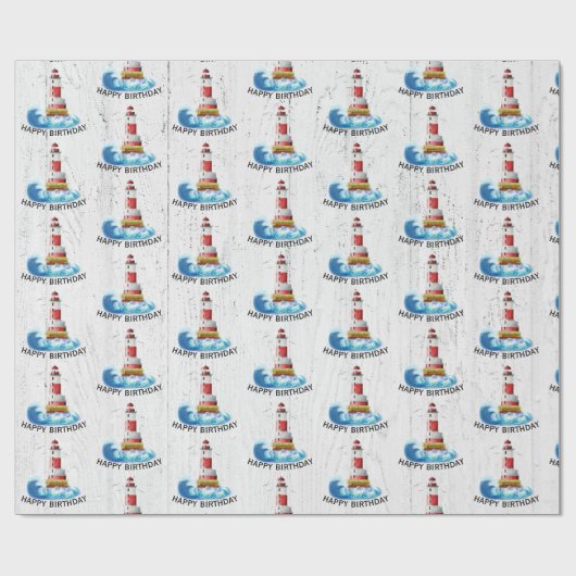 Birthday Lighthouse auf Holz Geschenkpapier (Flach)