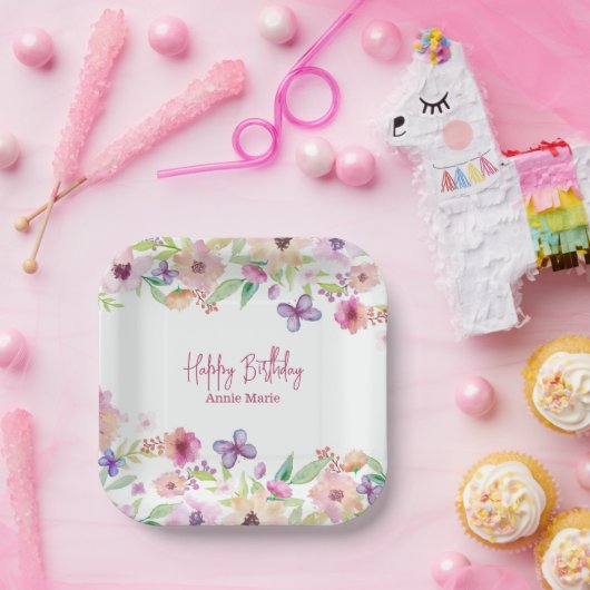 Birthday Lila Butterfly Personalisiert Pappteller (Party)