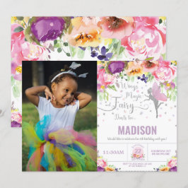 Birthday Lila Floral Silver Glitzer Foto Einladung