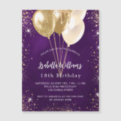 Birthday lila Gold Glitzer Ballons Luxus Magneteinladung (Vorderseite)