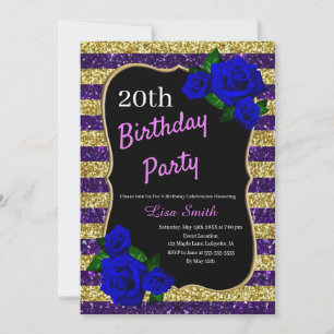 Birthday Lila Gold Stripes Glitzer Deep Blue Ros Einladung