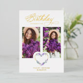 Birthday Lilac Real Gold 2 Photos Floral Heart Folieneinladung (Stehend vorne)