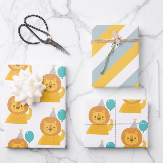 Birthday Lion Wrapping Paper Sheets Geschenkpapier Set (Vorderseite)