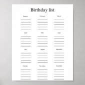 Birthday list poster (Vorne)