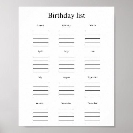 Birthday list poster (Vorne)