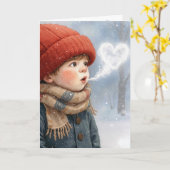 Birthday Little Boy Exhaling a Frosty Heart Karte (Gelbe Blume)