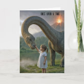 Birthday Little Girl Befriending a Dinosaurier Karte (Vorderseite)